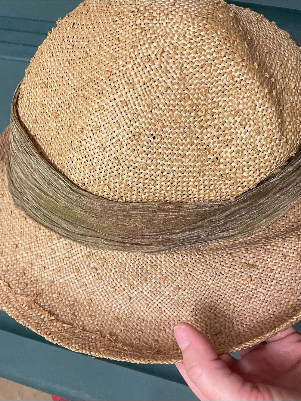 Vintage 90s Tina Luxe Straw Sun Hat with Cream Rose Accent - Picture 6 of 9